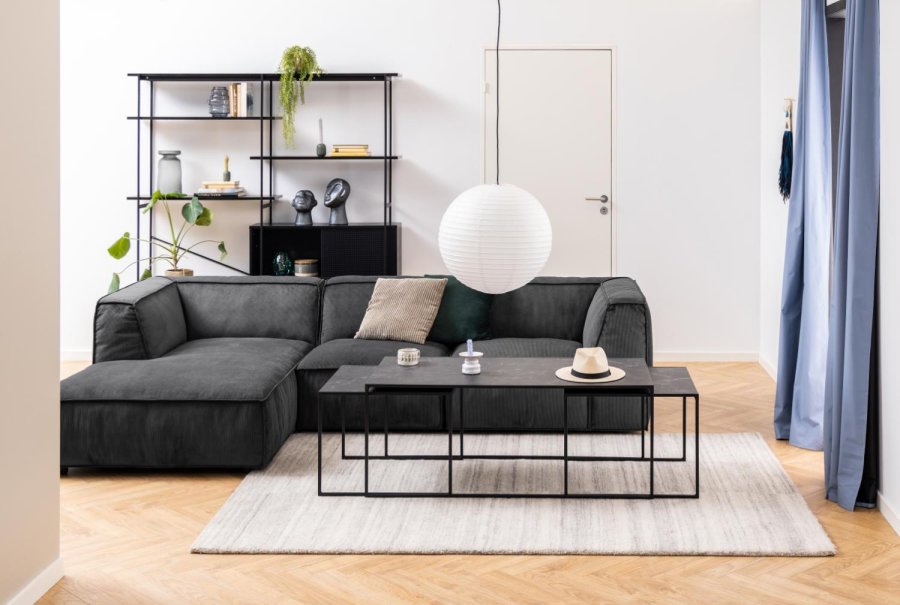 ACT NORDIC Infinity sofabord - sort Izmir melaminmarmor og sort metal (st af 3)