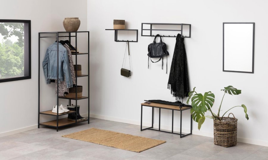 ACT NORDIC Seaford knagerkke, m. 7 knager og hylde - natur vild eg papir og sort metal 