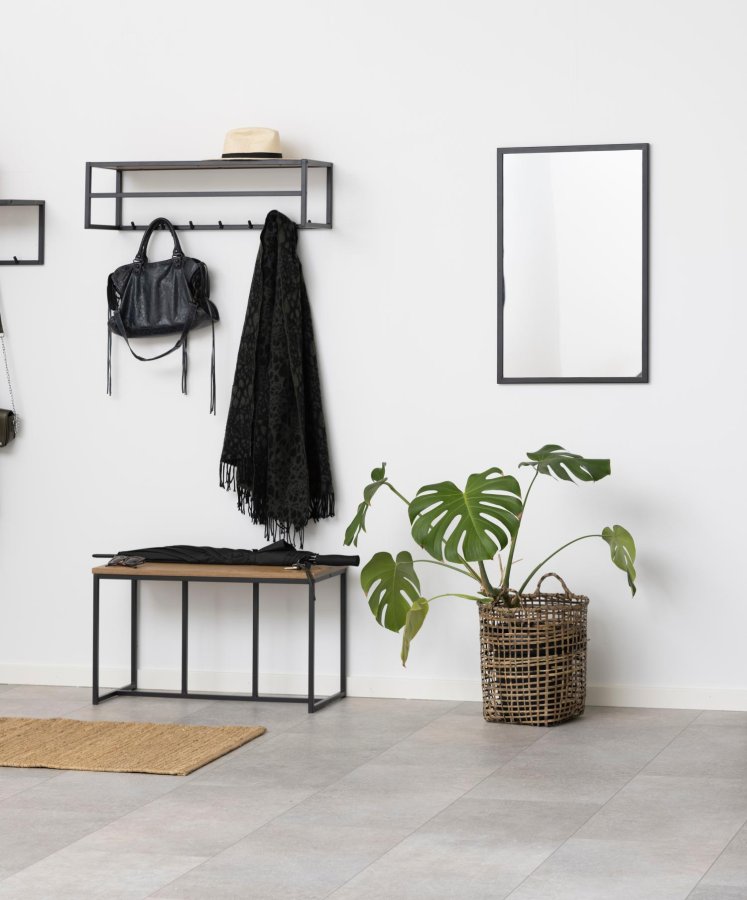 ACT NORDIC Seaford knagerkke, m. 7 knager og hylde - natur vild eg papir og sort metal 