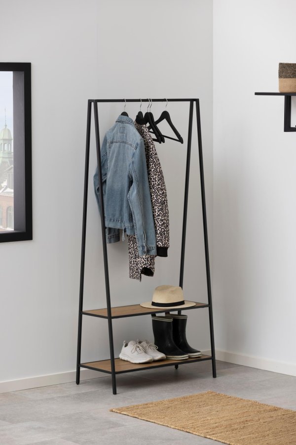 ACT NORDIC Seaford garderobestativ, m. bjlestang og 2 hylder - natur vild eg papir og sort metal