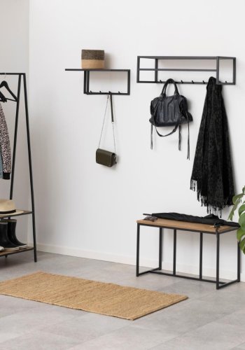 ACT NORDIC Seaford garderobestativ, m. bjlestang og 2 hylder - natur vild eg papir og sort metal