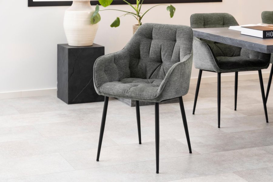 ACT NORDIC Brooke spisebordsstol, m. armln - antracitgr polyester og sort metal