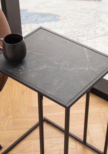 ACT NORDIC Infinity hjrnebord, rektangulr - sort marmor melamin og sort metal (43x35)