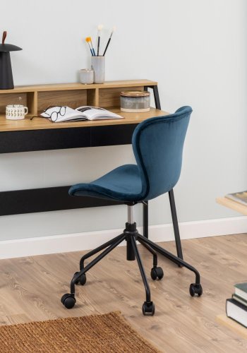 ACT NORDIC Reece Schreibtisch, mit 3 Fächern und 2 Schubladen – natürliches/schwarzes Melamin und schwarzes Metall (100x50)