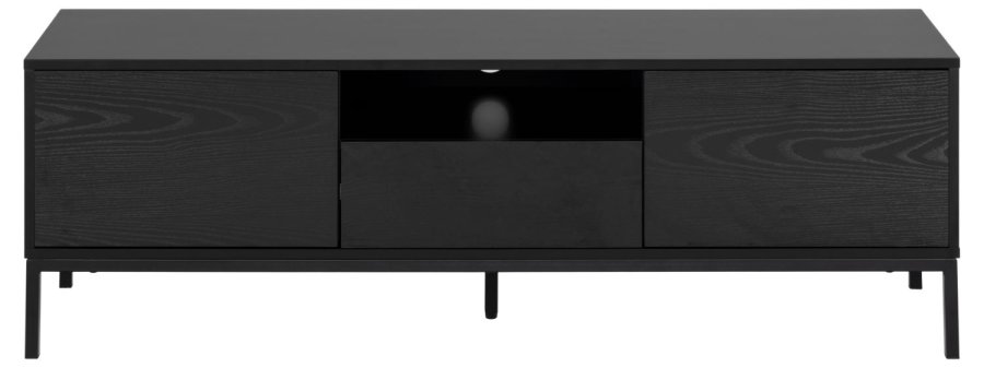 ACT NORDIC Seaford TV-Tisch, mit 2 Türen und 1 Schublade – Esche schwarz, Melamin/MDF/Metall (140x40)