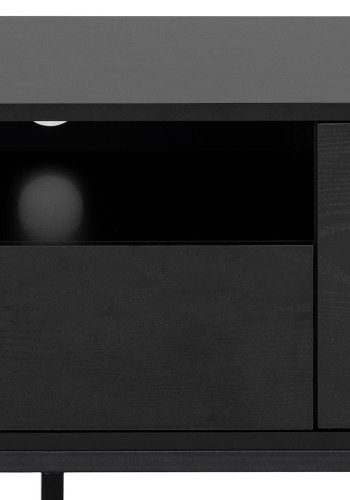 ACT NORDIC Seaford TV-Tisch, mit 2 Türen und 1 Schublade – Esche schwarz, Melamin/MDF/Metall (140x40)