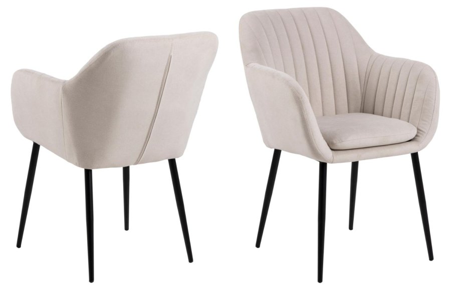 ACT NORDIC Emilia Esszimmerstuhl, mit Armlehnen – Sandstoff und schwarzes Metall