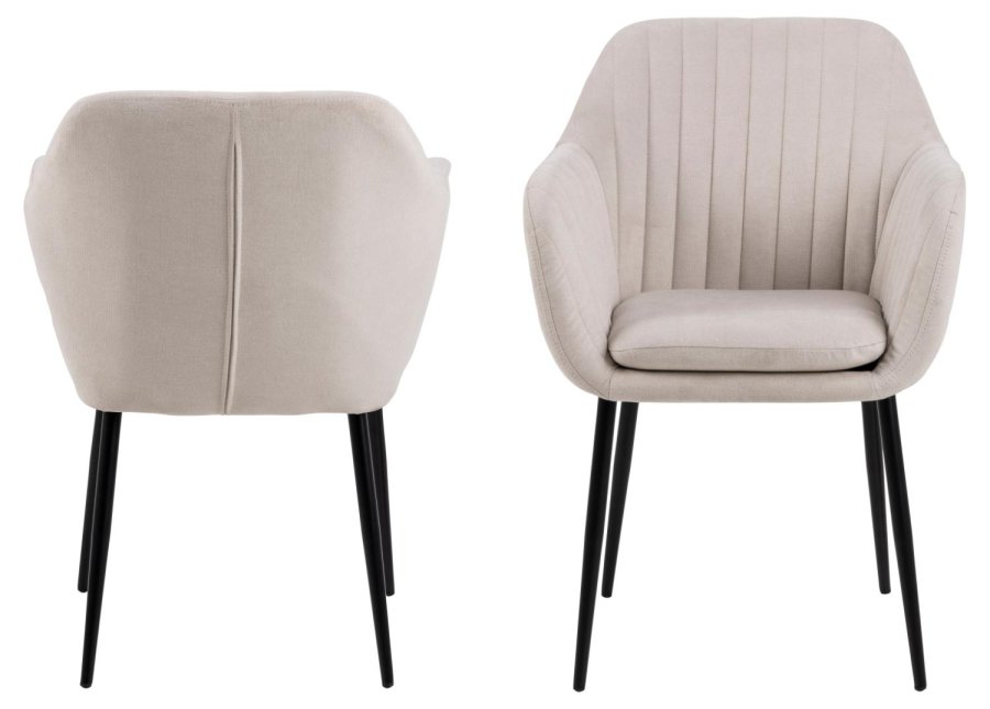 ACT NORDIC Emilia Esszimmerstuhl, mit Armlehnen – Sandstoff und schwarzes Metall