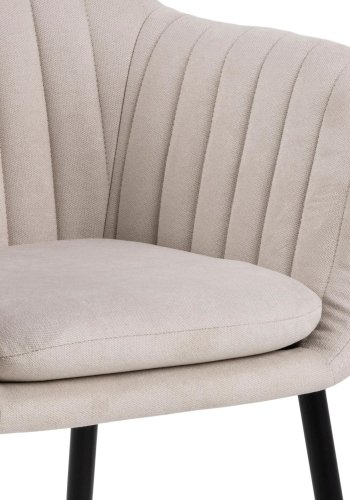 ACT NORDIC Emilia Esszimmerstuhl, mit Armlehnen – Sandstoff und schwarzes Metall