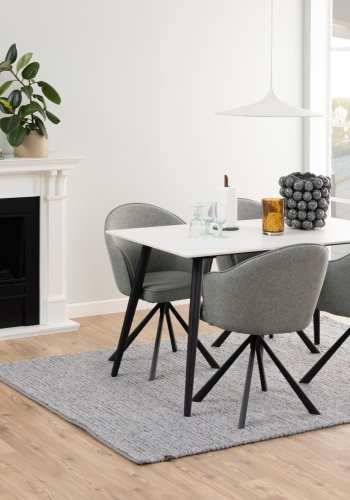 ACT NORDIC Wicklow spisebord, rektangulrt - hvit Unico keramikk og svart metall (140x80)