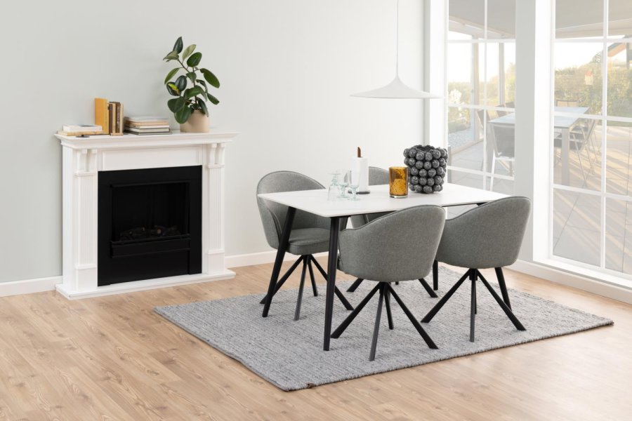 ACT NORDIC Wicklow spisebord, rektangulrt - hvit Unico keramikk og svart metall (140x80)