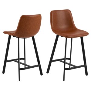 ACT NORDIC I_Oregon bänkstol, med ryggstöd och fotstöd - cognac retro PU svart metall