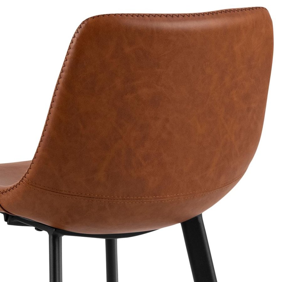 ACT NORDIC I_Oregon Thekenstuhl, mit Rückenlehne und Fußstütze - Cognac Retro PU Schwarz Metall