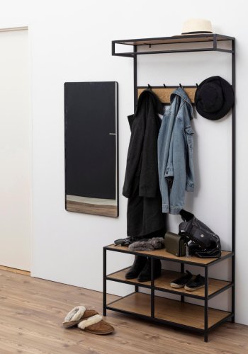 ACT NORDIC Seaford garderobestativ, m. bjlestang og 3 hylder - natur vild eg papir og sort metal