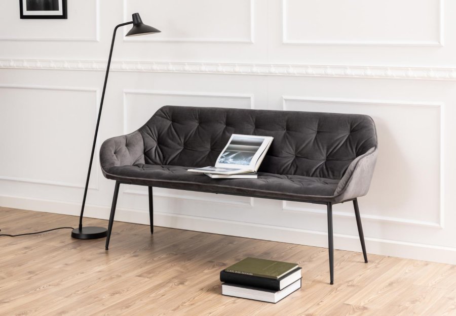 ACT NORDIC Brooke Sofabank, mit Armlehnen – dunkelgrauer Stoff und schwarzes Metall (167x57)