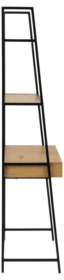 ACT NORDIC Seaford reol, m. 2 hylder, 1 skuffe, skrivebordsplade - natur vild eg melamin, sort metal(H:174,5cm x77cm x 36cm)