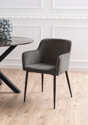 ACT NORDIC Karen spisebordsstol, m. armln - mrkegr polyester og sort metal
