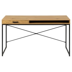 ACT NORDIC Seaford skrivbord, w. 1 fack och 1 lda - naturlig vild ek melamin och svart metall (140x58)