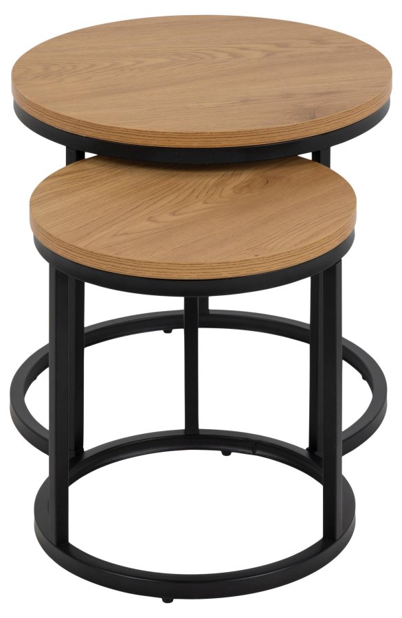 ACT NORDIC Spiro indskudsborde, rund - natur vild eg melamin og sort metal (st af 2)