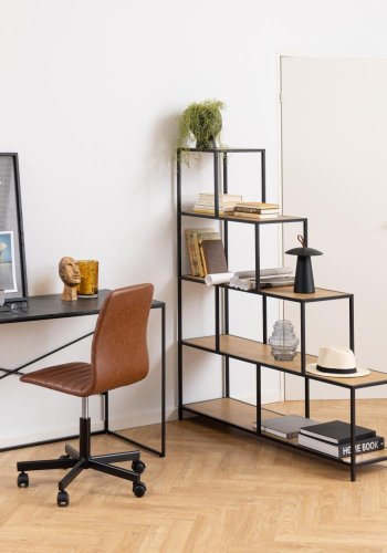 ACT NORDIC Seaford reol, m. 4 hylder - natur vild eg papir og sort metal(H:150cm x135cm x 35cm)