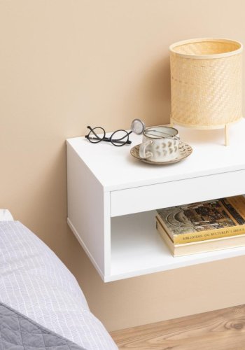 ACT NORDIC Cholet Wand-Nachttisch, mit 1 Regal und 1 Schublade - weißes MDF (50x35)