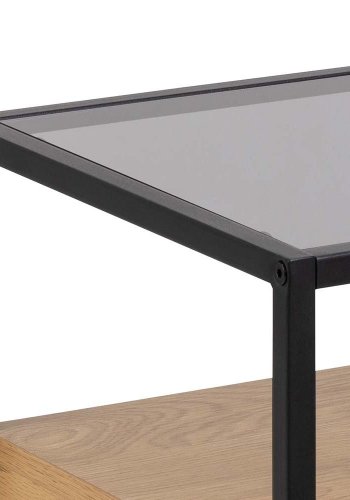 ACT NORDIC Randolf Nachttisch, mit 1 Regal und 1 Schublade – Rauchglas, natürliches Melamin, schwarzes Metall (40x35)
