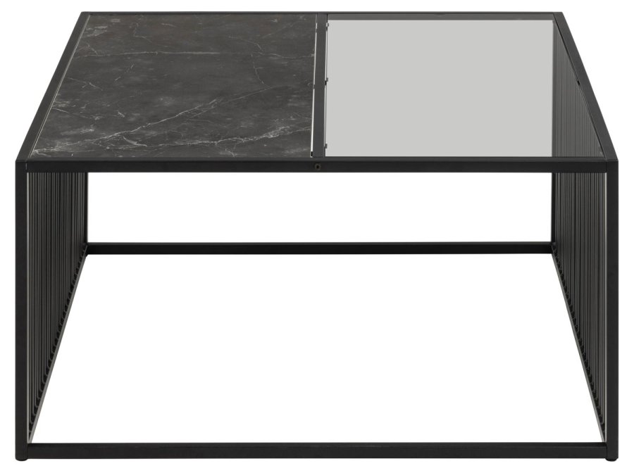 ACT NORDIC Strington Couchtisch, quadratisch – schwarzer Marmor, Melamin/Rauchglas und schwarzes Metall (80 x 80)