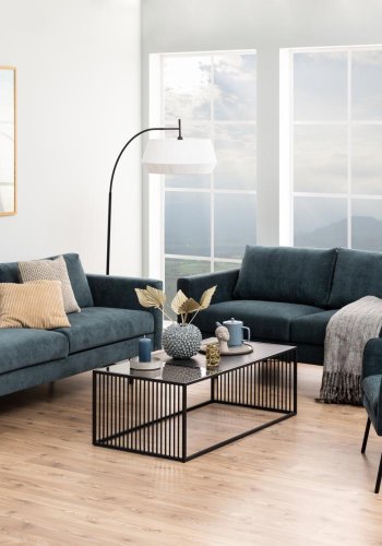 ACT NORDIC Strington Couchtisch, rechteckig - schwarzer Marmor, Melamin/Rauchglas und schwarzes Metall (120x60