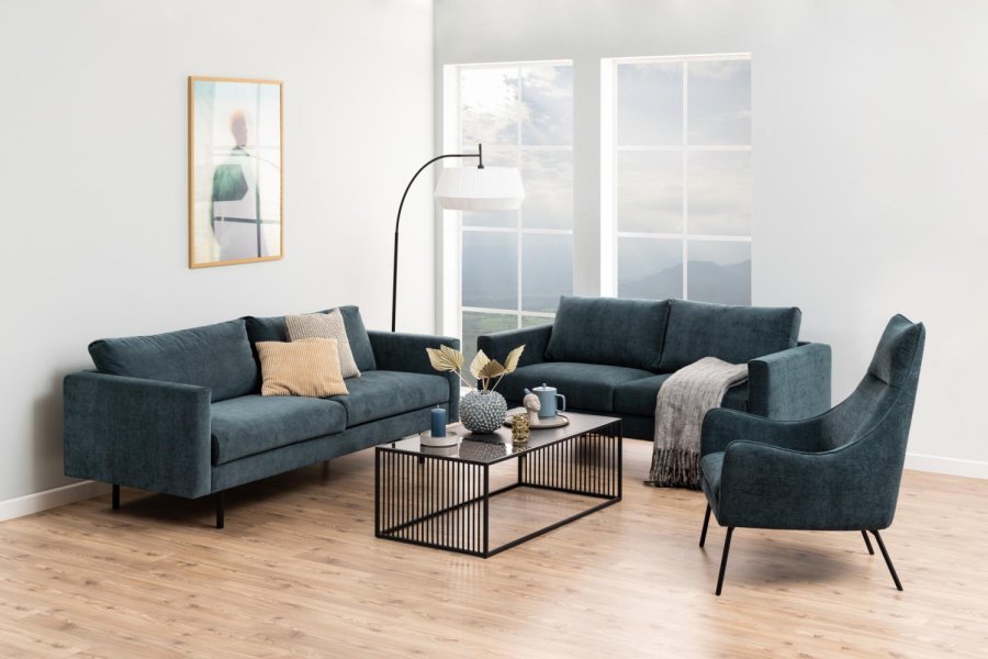 ACT NORDIC Strington Couchtisch, rechteckig - schwarzer Marmor, Melamin/Rauchglas und schwarzes Metall (120x60