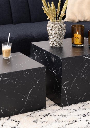 ACT NORDIC Dice sofabord, kvadratisk - sort Marquina marmorpapir (st af 2)
