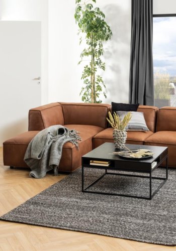 ACT NORDIC Willford sofabord, m. 1 rum, kvadratisk - sort ask melamin og sort metal (80x80)