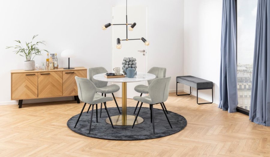 ACT NORDIC Petri Esszimmerstuhl - Sandpolyester und schwarzes Metall