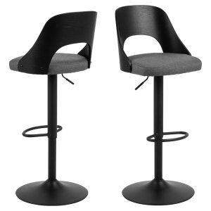 ACT NORDIC Lucy barstol, med ryggstd, fotstd, vridfunktion - mrkgrtt tyg och svart ekfanr/metall