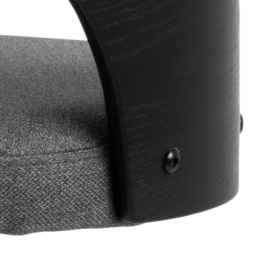 ACT NORDIC Lucy Barhocker, mit Rückenlehne, Fußstütze, Drehfunktion – dunkelgrauer Stoff und schwarzes Eichenfurnier/Metall