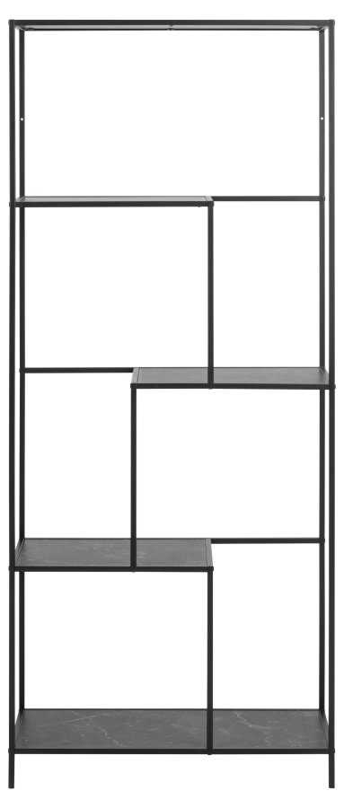 ACT NORDIC Infinity reol, m. 4 hylder - sort marmor melamin og sort metal(H:170cm x72cm x 32cm)