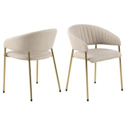 ACT NORDIC Ann spisebordsstol, m. arml�n - beige polyester og gylden krom metal