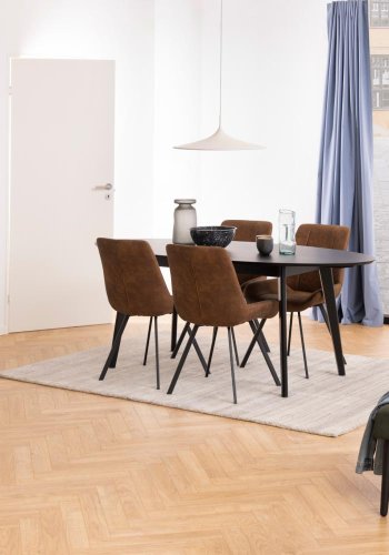 ACT NORDIC Waylor Esszimmerstuhl - Kamelfarbenes Polyester und schwarzes Metall