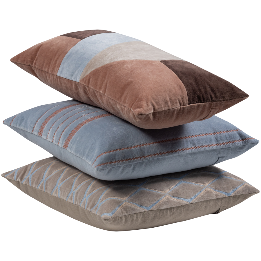 WOOOD Laon Puter Velour Natur/Bl� - Sett med 3