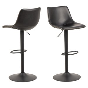 ACT NORDIC I_Oregon barpall, med ryggstd, fotstd, vridfunktion - svart vintage PU och svart metall