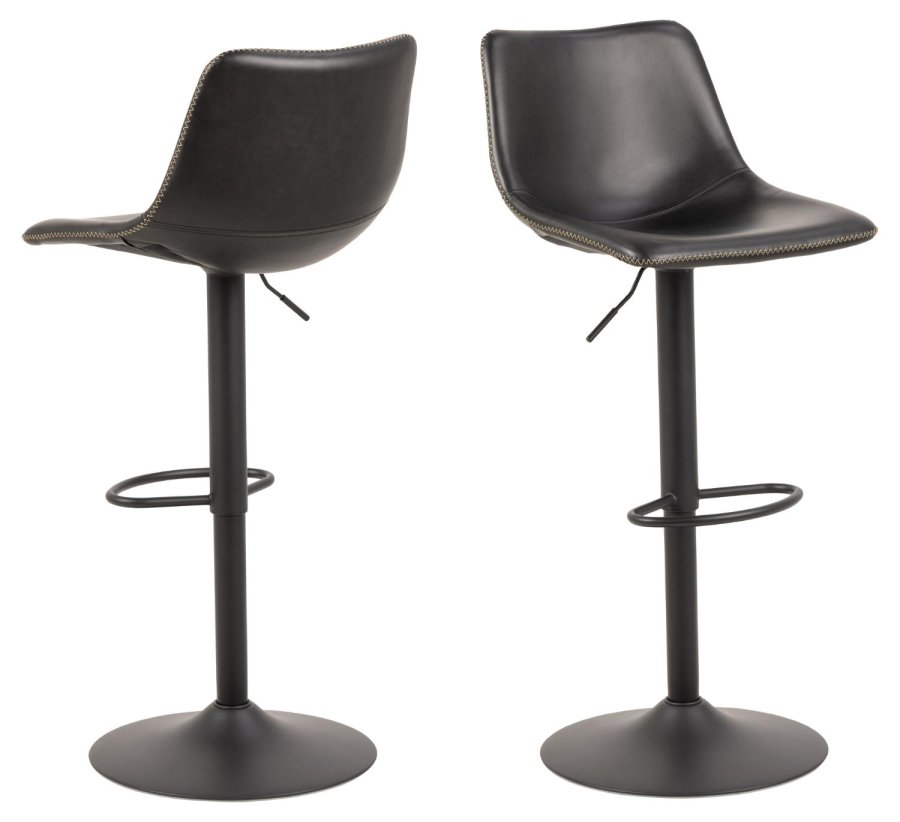 ACT NORDIC I_Oregon Barhocker, mit Rückenlehne, Fußstütze, Drehfunktion - schwarzes Vintage-PU und schwarzes Metall