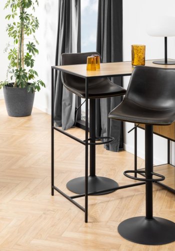 ACT NORDIC I_Oregon Barhocker, mit Rückenlehne, Fußstütze, Drehfunktion - schwarzes Vintage-PU und schwarzes Metall