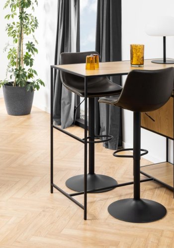 ACT NORDIC I_Oregon Barhocker, mit Rückenlehne, Fußstütze, Drehfunktion - schwarzes Vintage-PU und schwarzes Metall