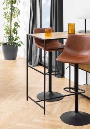 ACT NORDIC I_Oregon Barhocker, mit Rückenlehne, Fußstütze, Drehfunktion - Cognac Vintage PU und schwarzes Metall