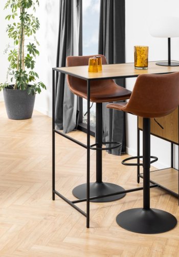 ACT NORDIC I_Oregon Barhocker, mit Rückenlehne, Fußstütze, Drehfunktion - Cognac Vintage PU und schwarzes Metall