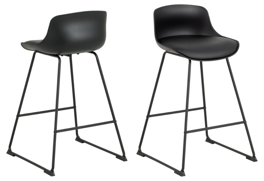 ACT NORDIC Tina Thekenstuhl, mit Rückenlehne und Fußstütze – schwarzes PU/Polypropylen und schwarzes Metall