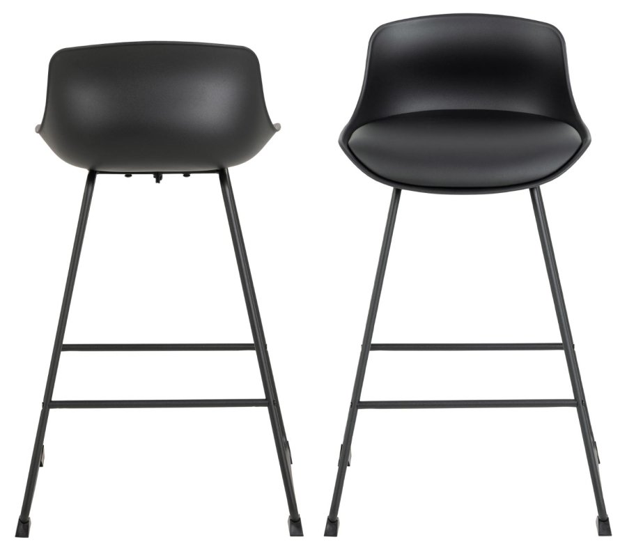 ACT NORDIC Tina Thekenstuhl, mit Rückenlehne und Fußstütze – schwarzes PU/Polypropylen und schwarzes Metall