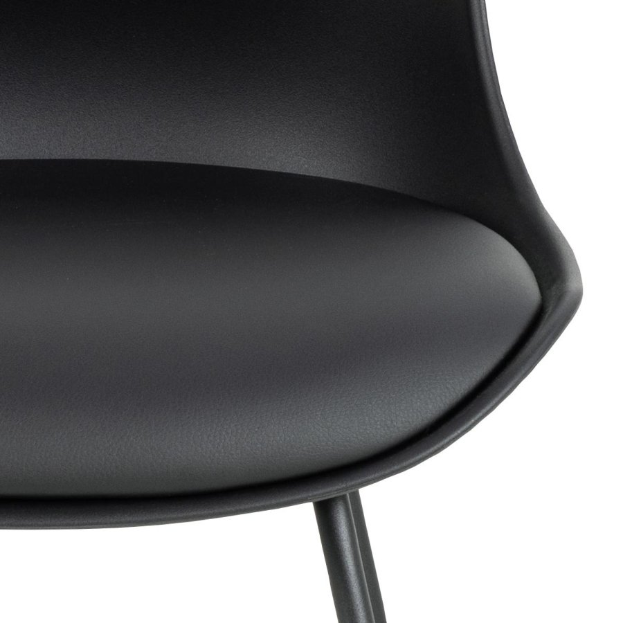 ACT NORDIC Tina Thekenstuhl, mit Rückenlehne und Fußstütze – schwarzes PU/Polypropylen und schwarzes Metall