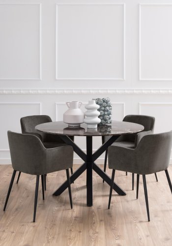 ACT NORDIC Heaven spisebord, rundt - brun Emperador marmor og svart metall (120)
