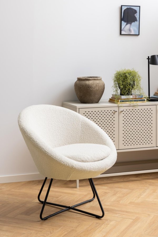 ACT NORDIC Center lenestol, med armlener - krem polyester og sort metall