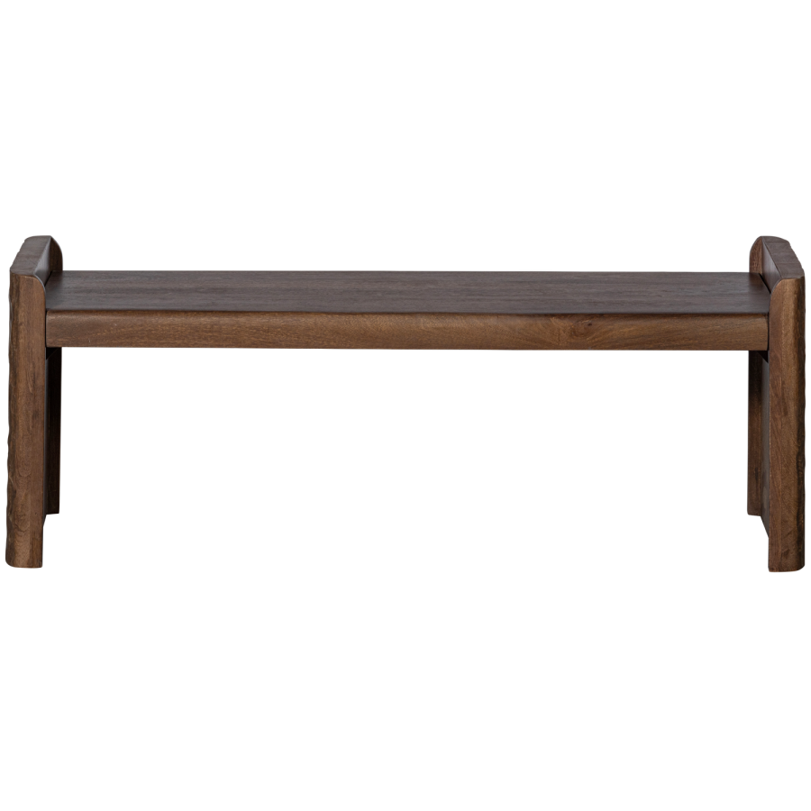 Träbänk med bearbetat trä i varmbrun färg